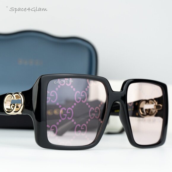 Gucci Women Sunglasses Black Pink Mirror Logo Square GG1692S 006 BRAND NEW main image 8